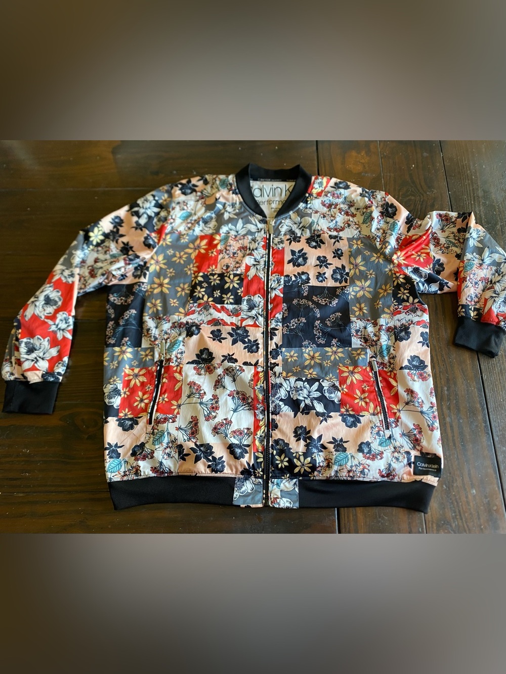 Calvin Klein Performance Women's Japanese Floral Full Zip Bomber Jacket Sz XXL